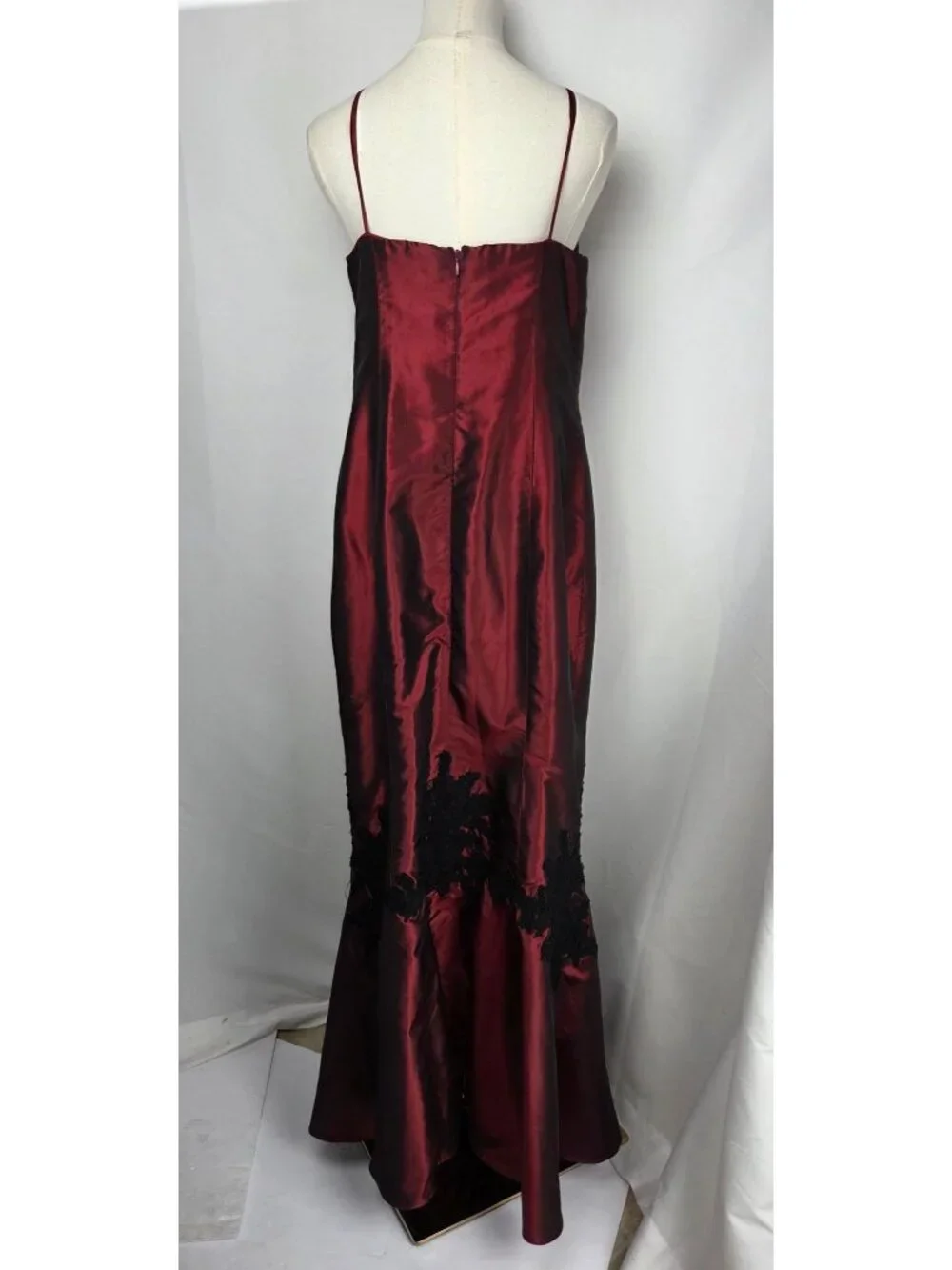 Rose Taft VTG Y2K Vamp Whimsigoth Silk Maxi Dress Burgundy Lace Appliqué Mermaid - Picture 2 of 14